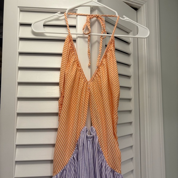 Tach Clothing Sandine Linen Dress Orange & Lilac Size Large Strappy Colorblock - Picture 5 of 9